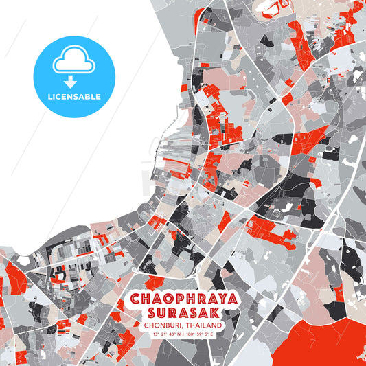 Chaophraya Surasak, Chonburi, Thailand, modern map - HEBSTREITS Sketches