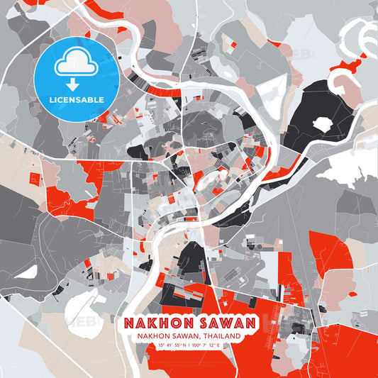 Nakhon Sawan, Nakhon Sawan, Thailand, modern map - HEBSTREITS Sketches