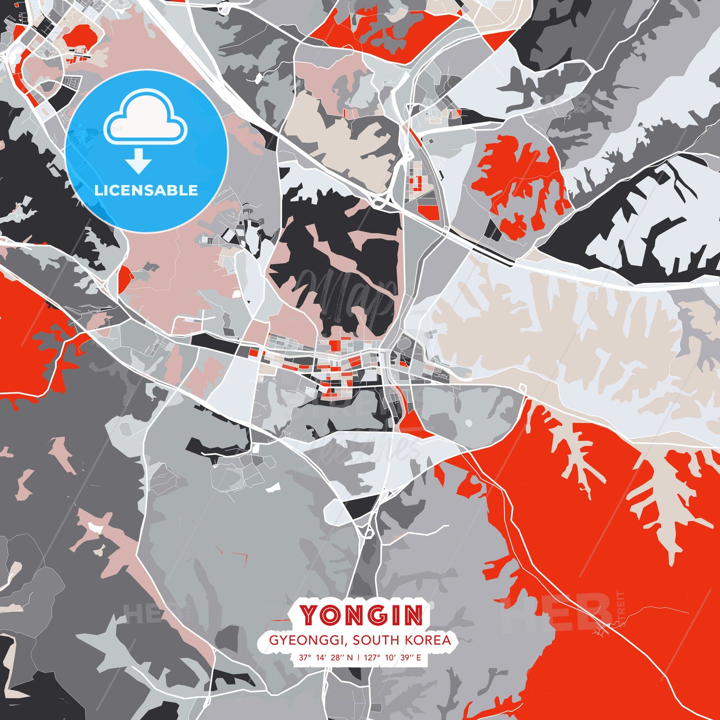 Yongin, Gyeonggi, South Korea, modern map - HEBSTREITS Sketches