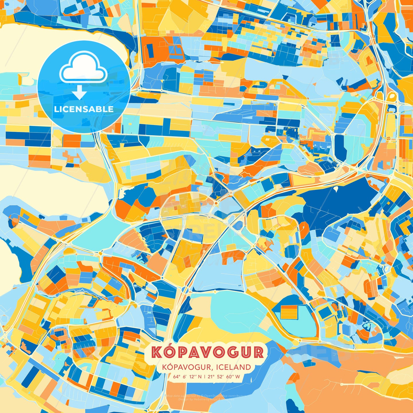 Kópavogur, Kópavogur, Iceland, map - HEBSTREITS Sketches