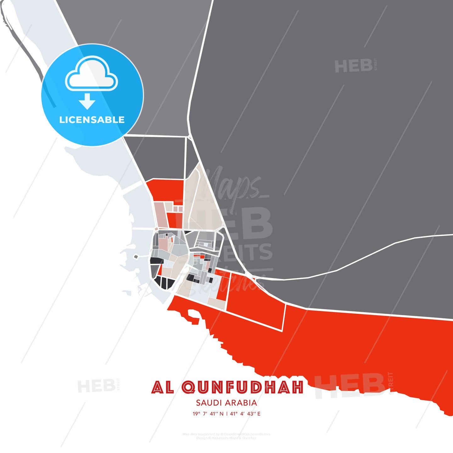 Al Qunfudhah, Saudi Arabia, modern map - HEBSTREITS Sketches