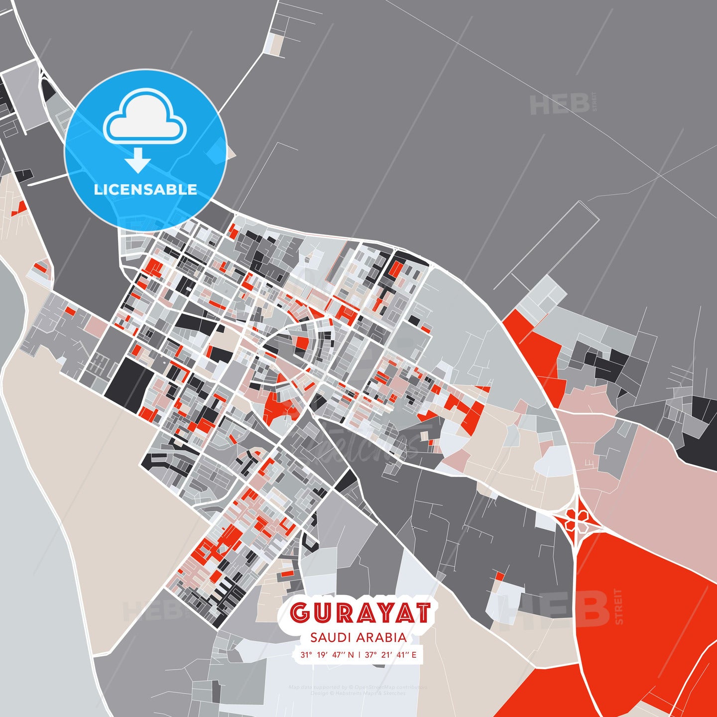 Gurayat, Saudi Arabia, modern map - HEBSTREITS Sketches