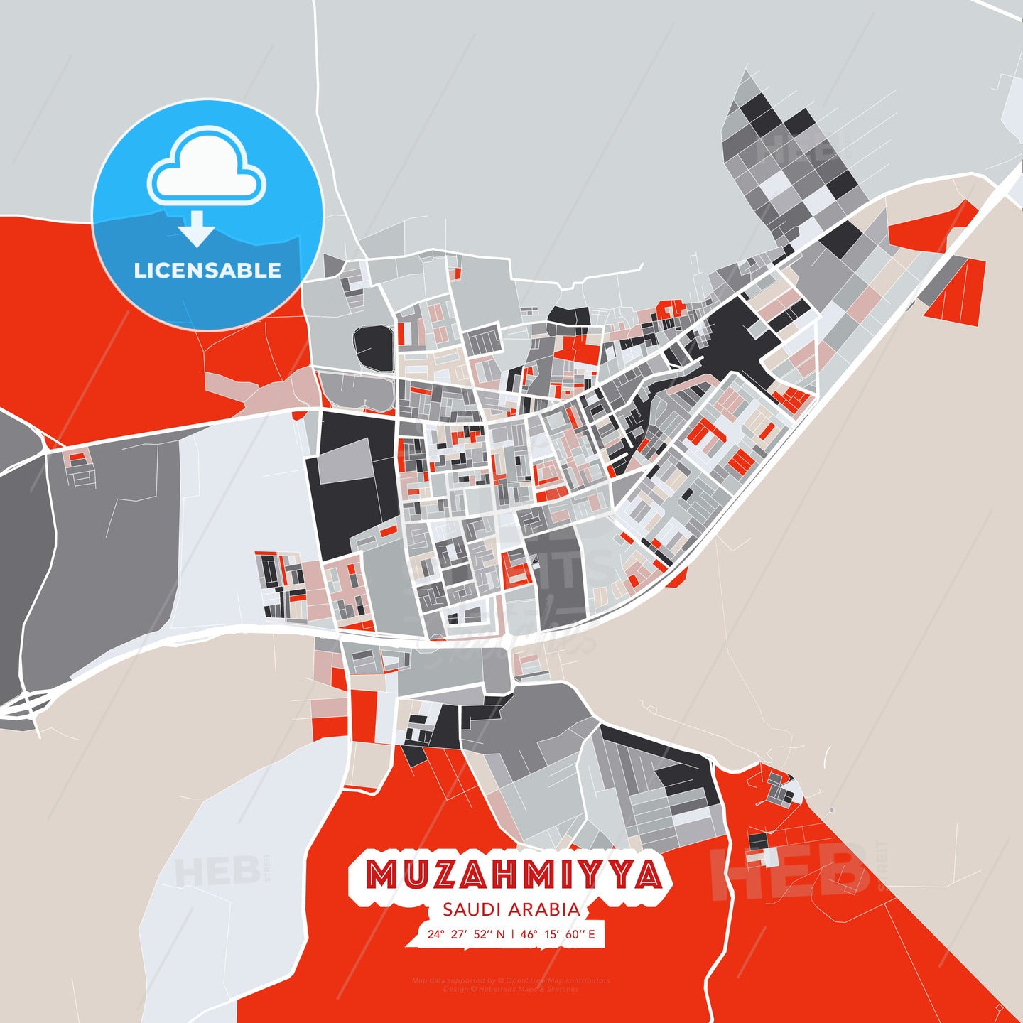 Muzahmiyya, Saudi Arabia, modern map - HEBSTREITS Sketches