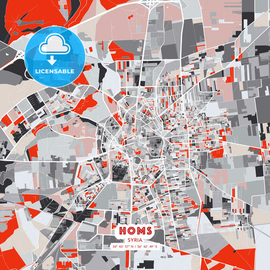 Homs, Syria, modern map - HEBSTREITS Sketches