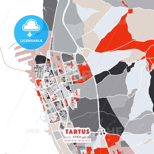 Tartus, Syria, modern map - HEBSTREITS Sketches