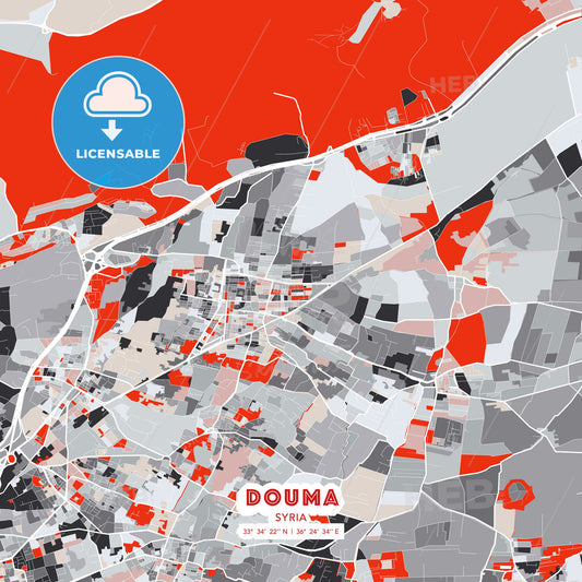 Douma, Syria, modern map - HEBSTREITS Sketches