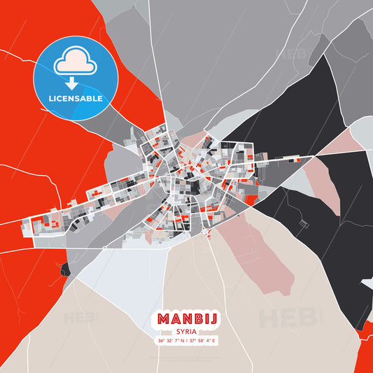 Manbij, Syria, modern map - HEBSTREITS Sketches