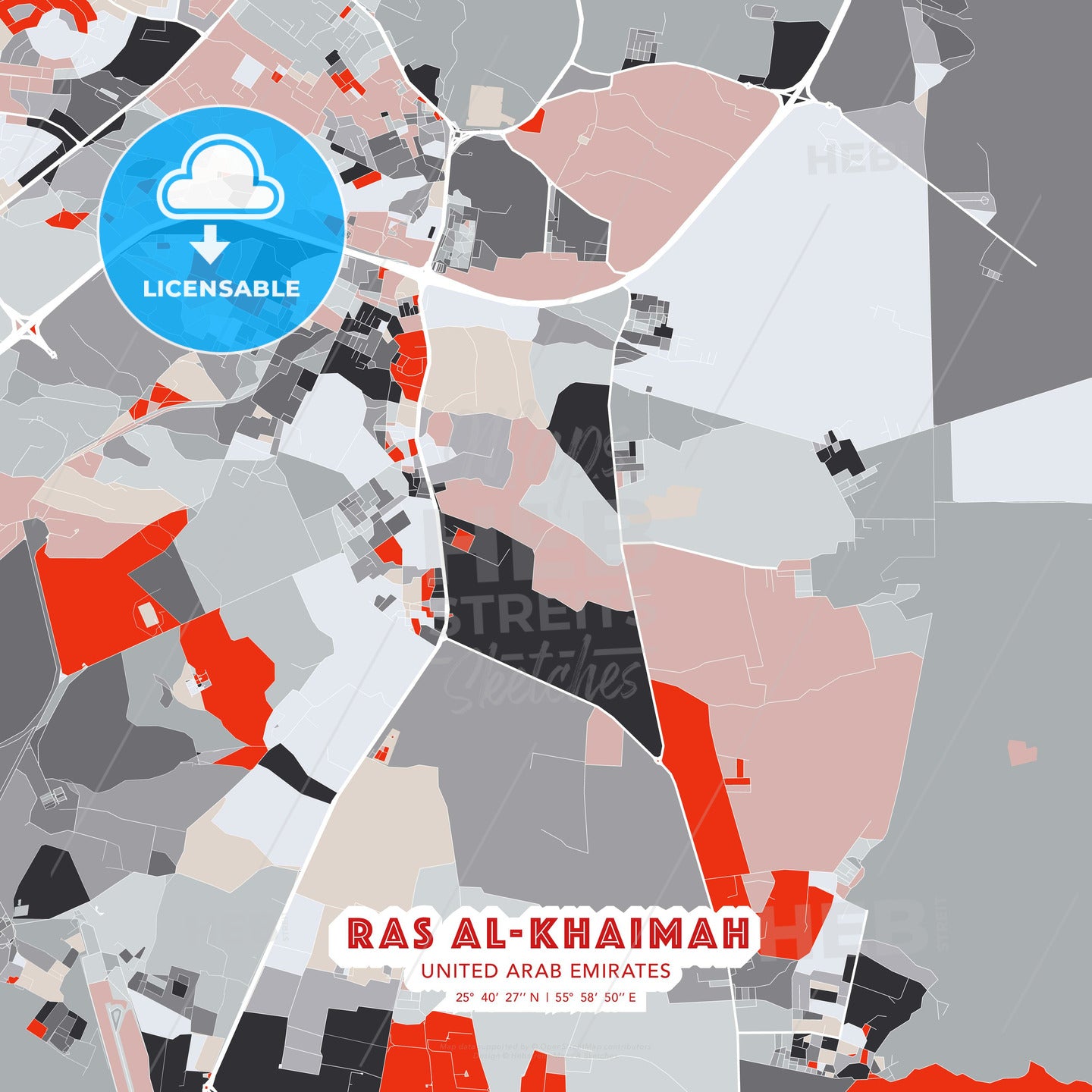 Ras al-Khaimah  , United Arab Emirates, modern map - HEBSTREITS Sketches