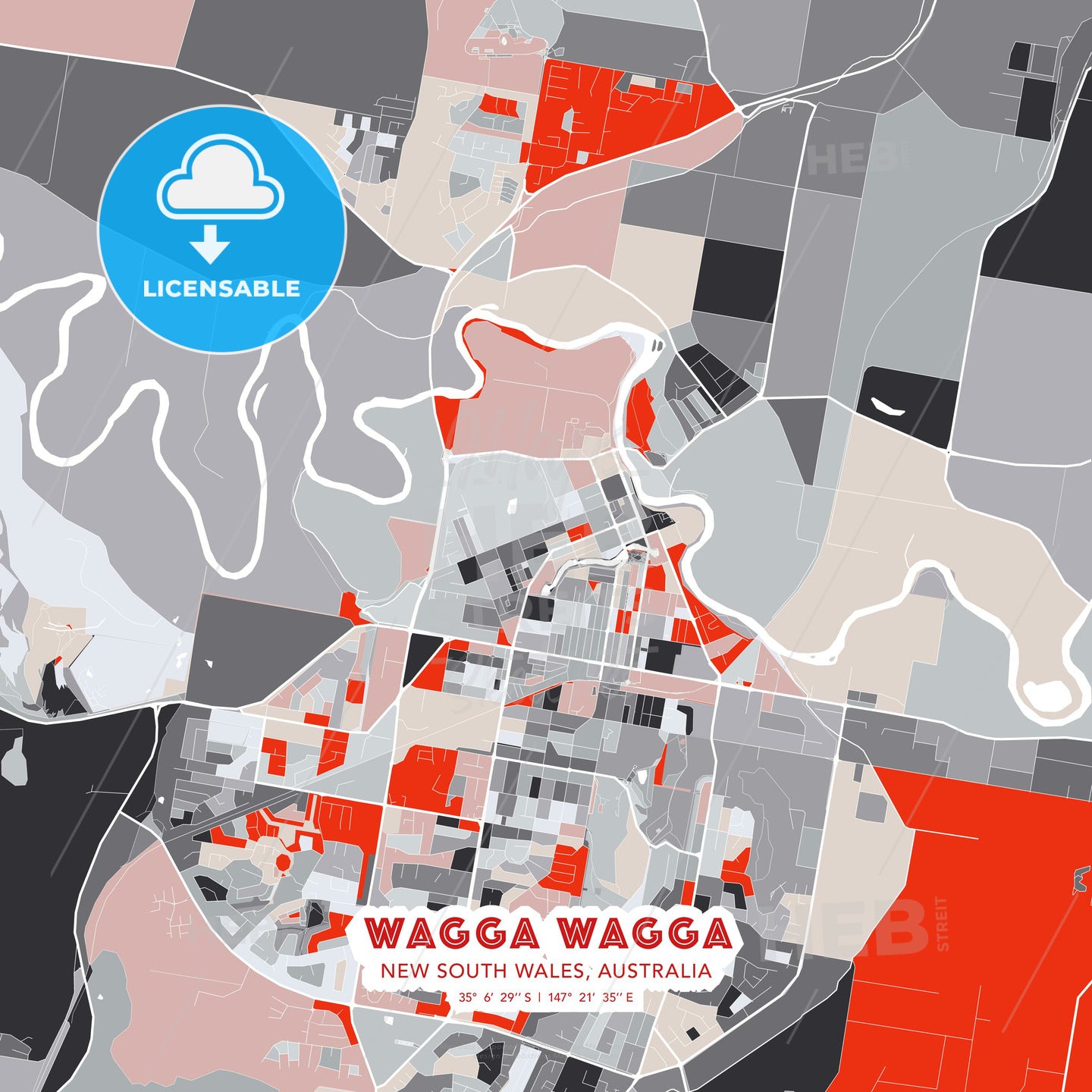 Wagga Wagga, New South Wales, Australia, modern map - HEBSTREITS Sketches