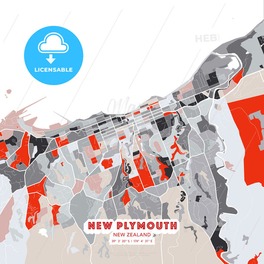 New Plymouth, New Zealand, modern map - HEBSTREITS Sketches