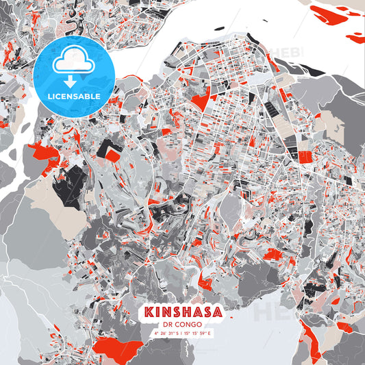 Kinshasa, DR Congo, modern map - HEBSTREITS Sketches