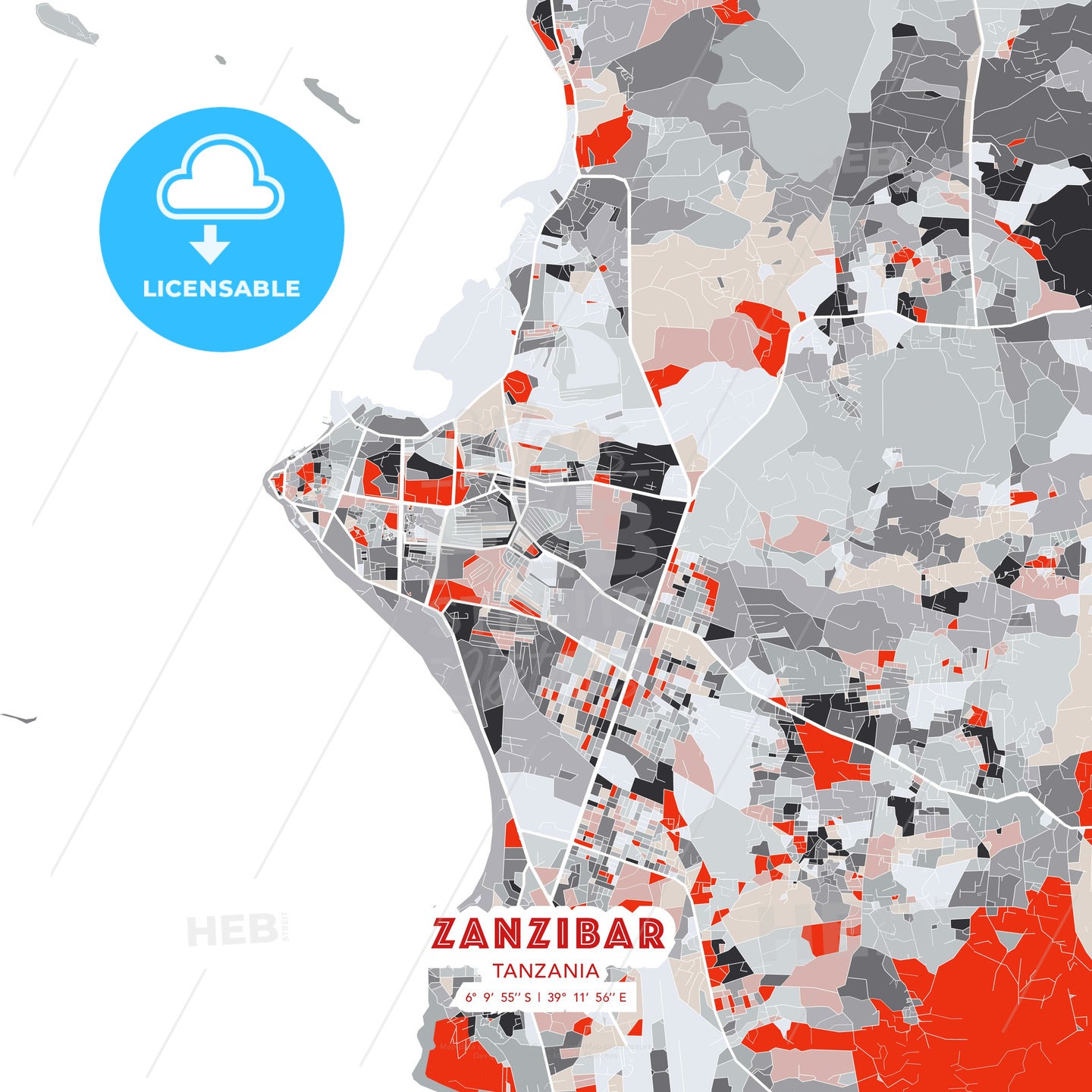 Zanzibar, Tanzania, modern map - HEBSTREITS Sketches