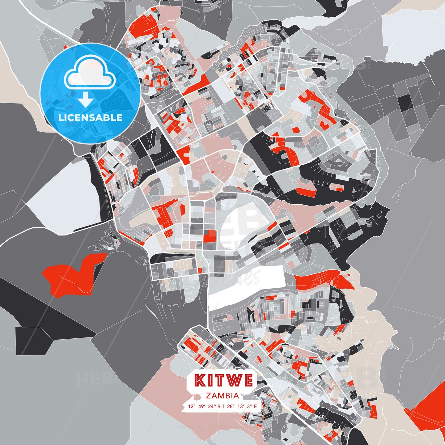 Kitwe, Zambia, modern map - HEBSTREITS Sketches