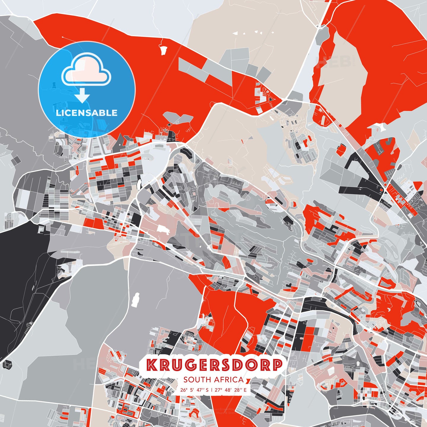 Krugersdorp, South Africa, modern map - HEBSTREITS Sketches