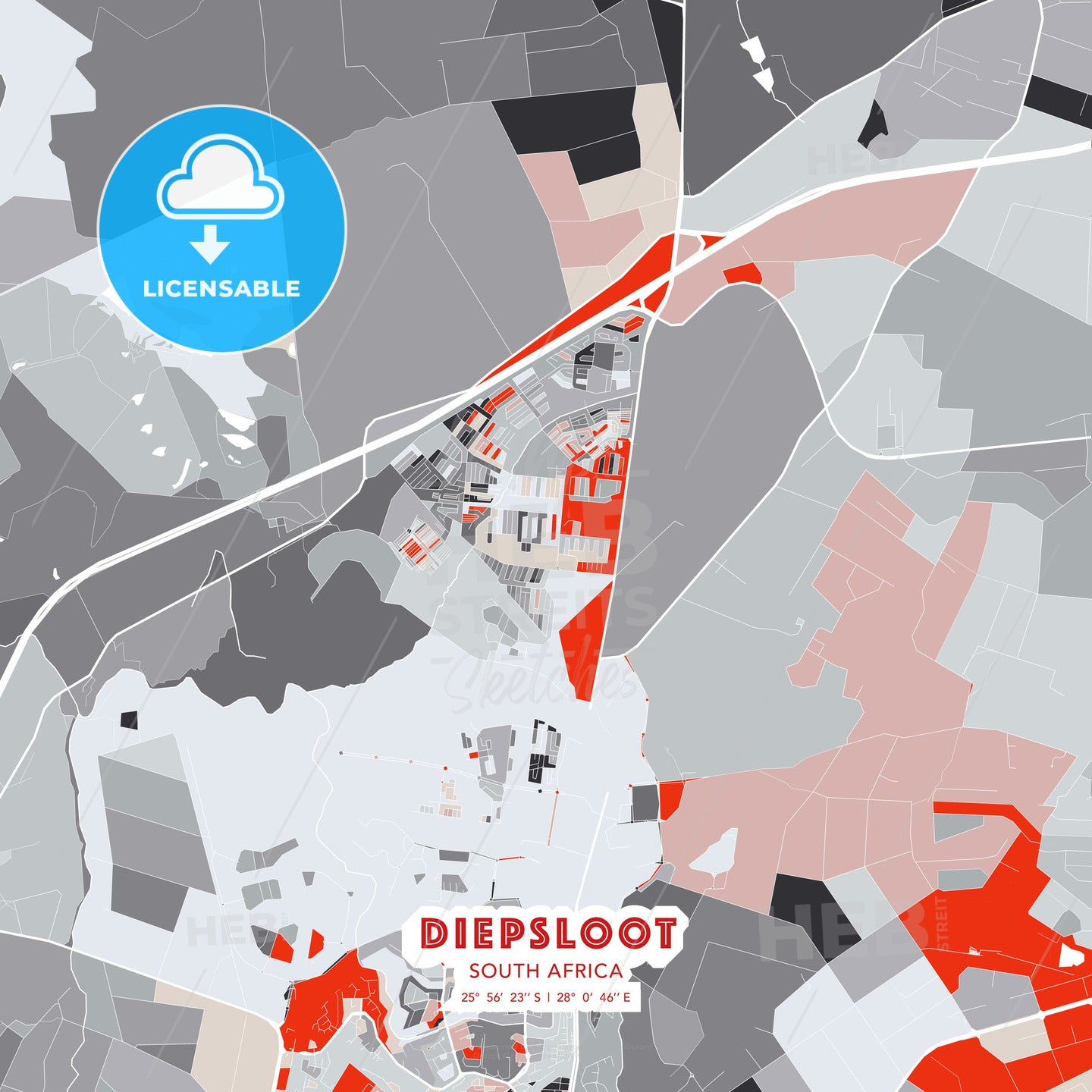 Diepsloot, South Africa, modern map - HEBSTREITS Sketches