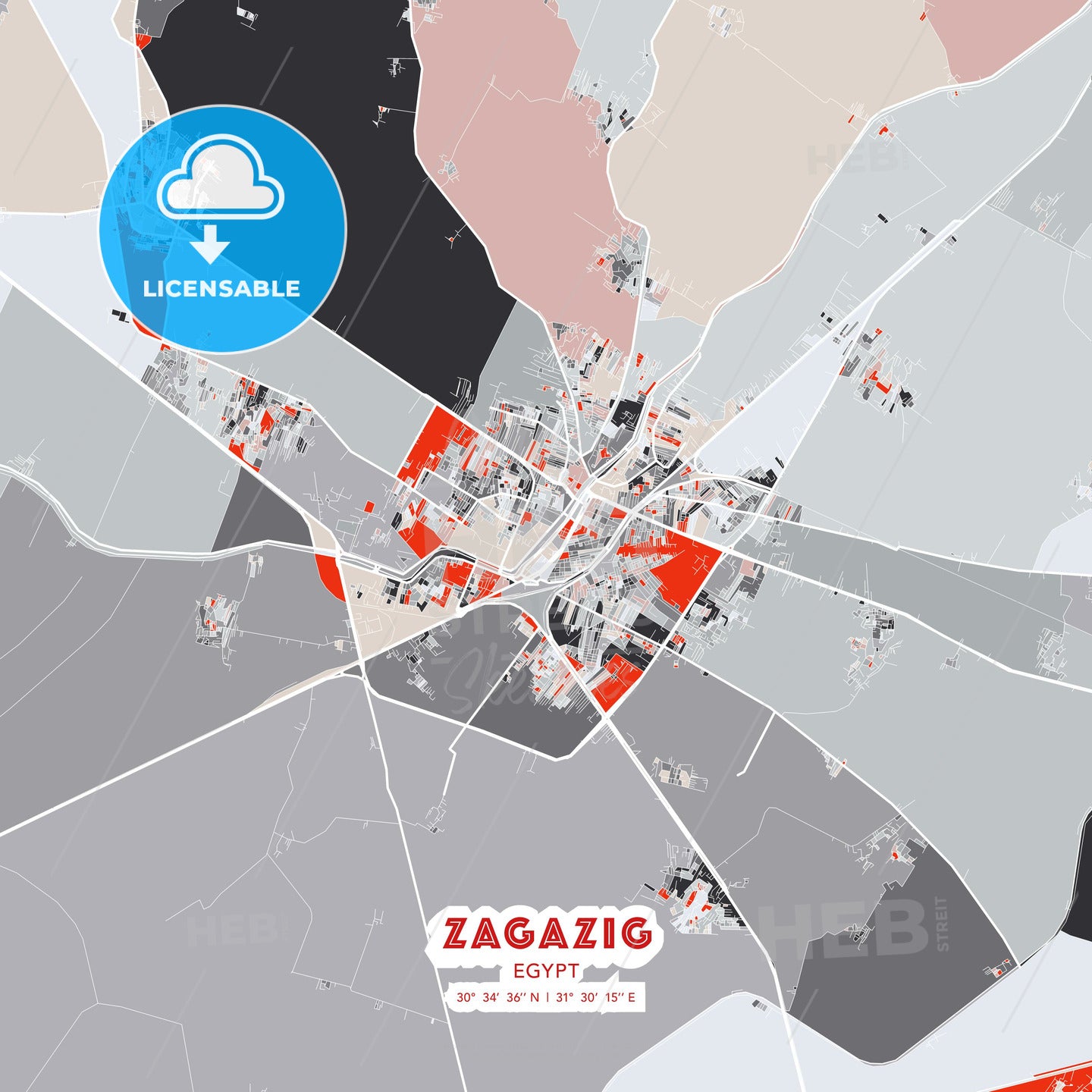 Zagazig, Egypt, modern map - HEBSTREITS Sketches