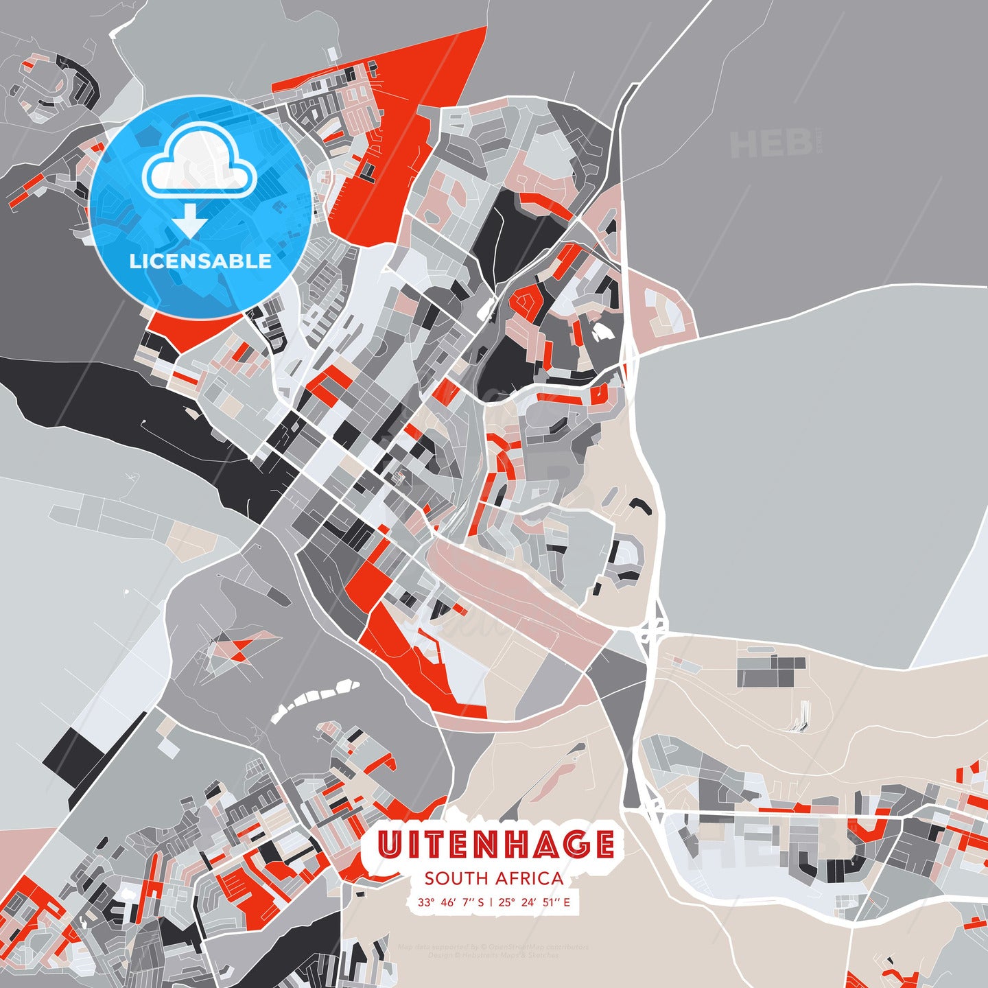 Uitenhage, South Africa, modern map - HEBSTREITS Sketches