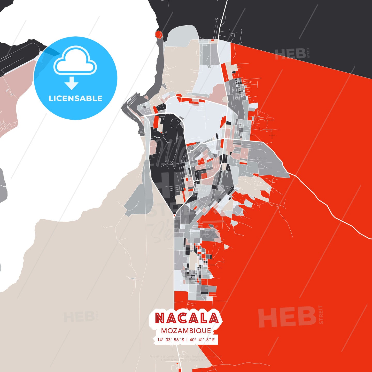 Nacala, Mozambique, modern map - HEBSTREITS Sketches