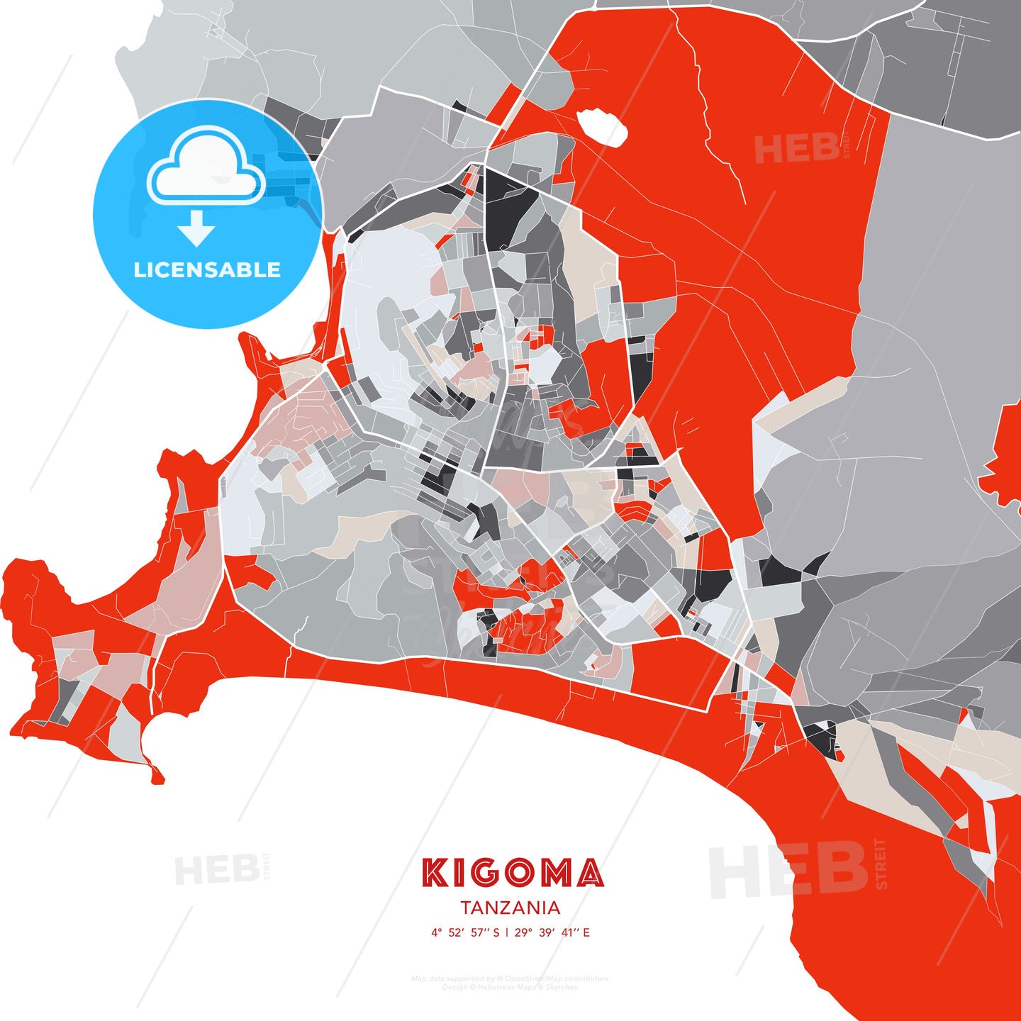 Kigoma, Tanzania, modern map - HEBSTREITS Sketches