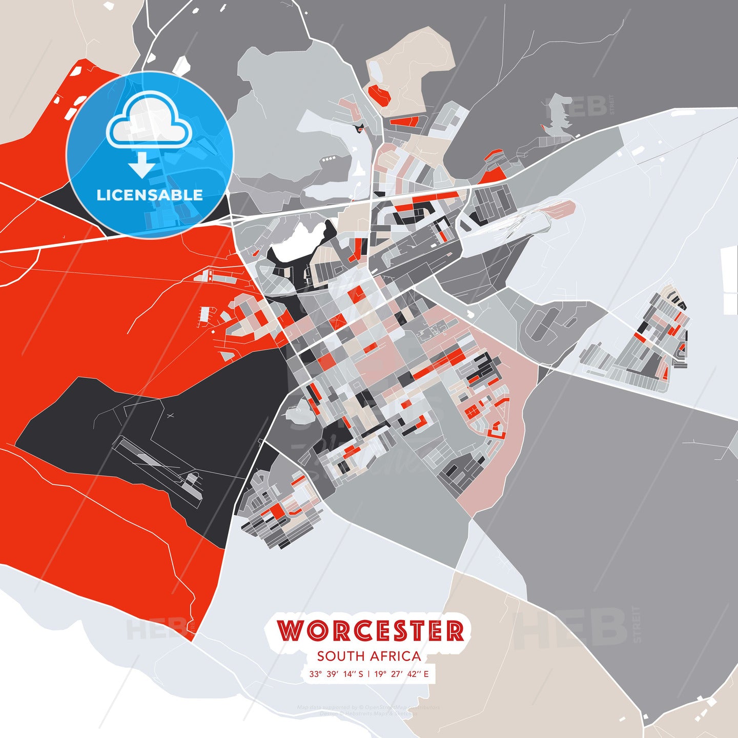 Worcester, South Africa, modern map - HEBSTREITS Sketches