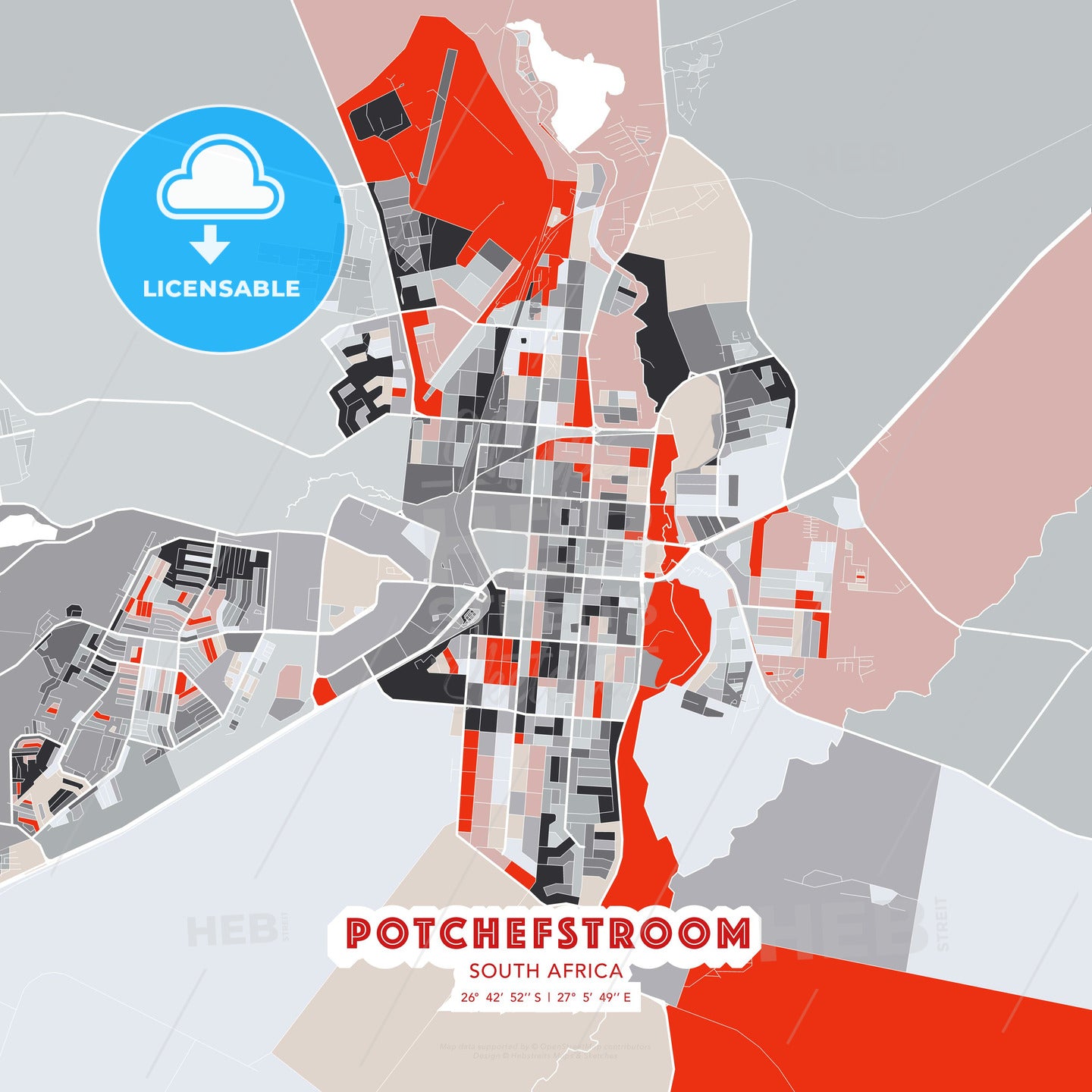 Potchefstroom, South Africa, modern map - HEBSTREITS Sketches