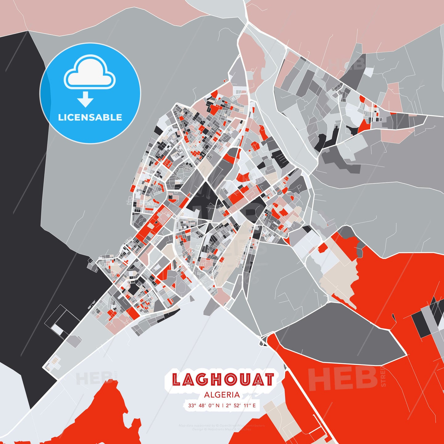 Laghouat, Algeria, modern map - HEBSTREITS Sketches