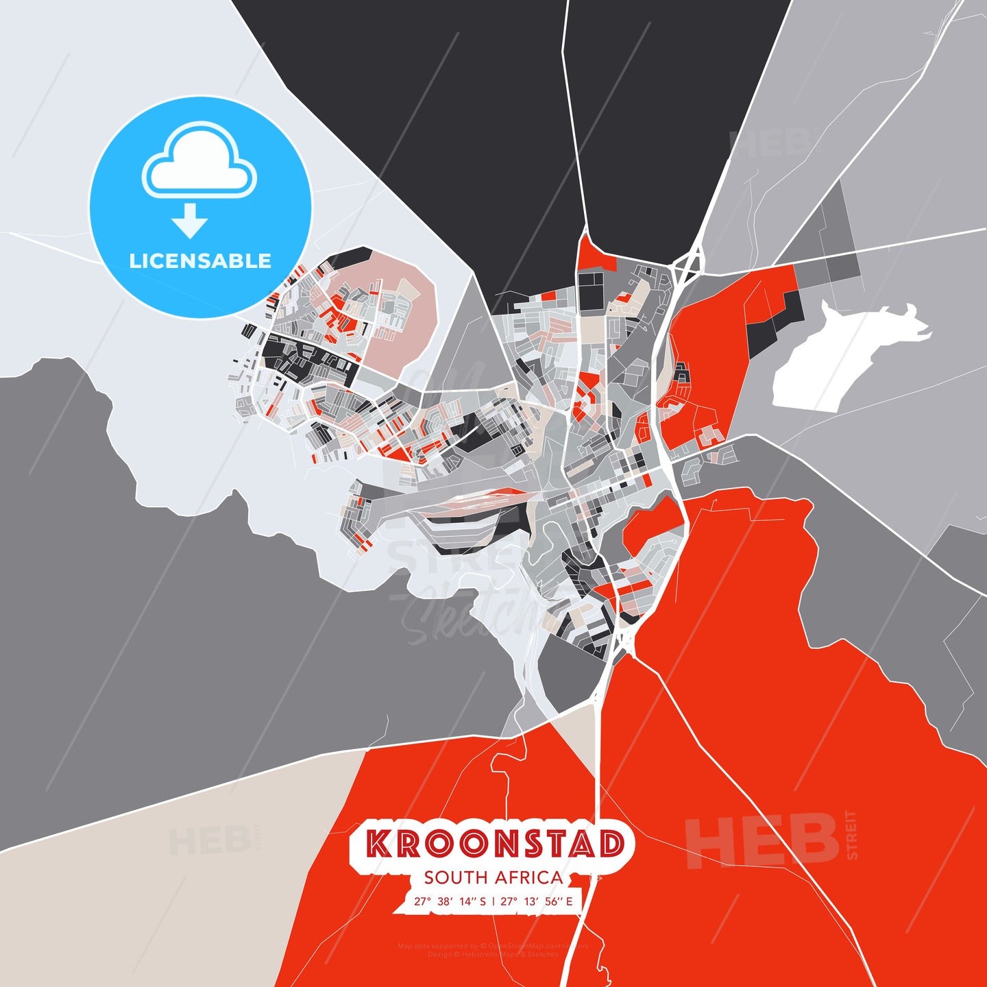 Kroonstad, South Africa, modern map - HEBSTREITS Sketches