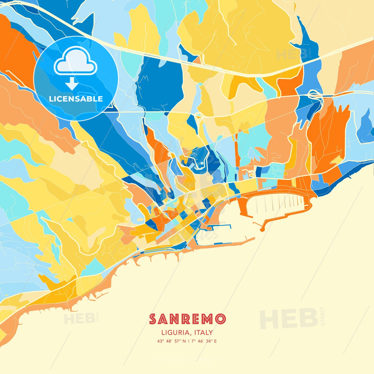 Sanremo, Liguria, Italy, map - HEBSTREITS Sketches