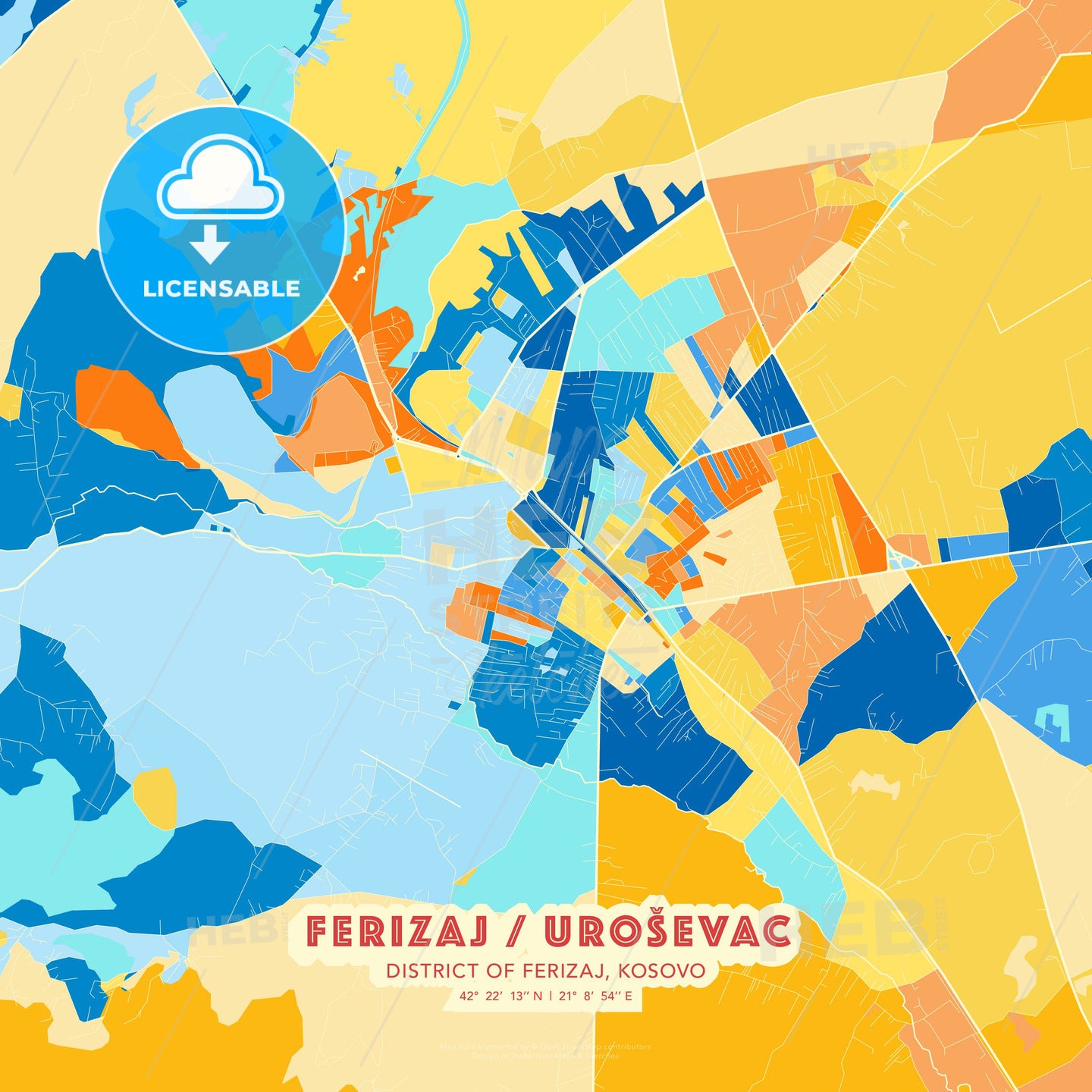 Ferizaj / Uroševac, District of Ferizaj, Kosovo, map - HEBSTREITS Sketches