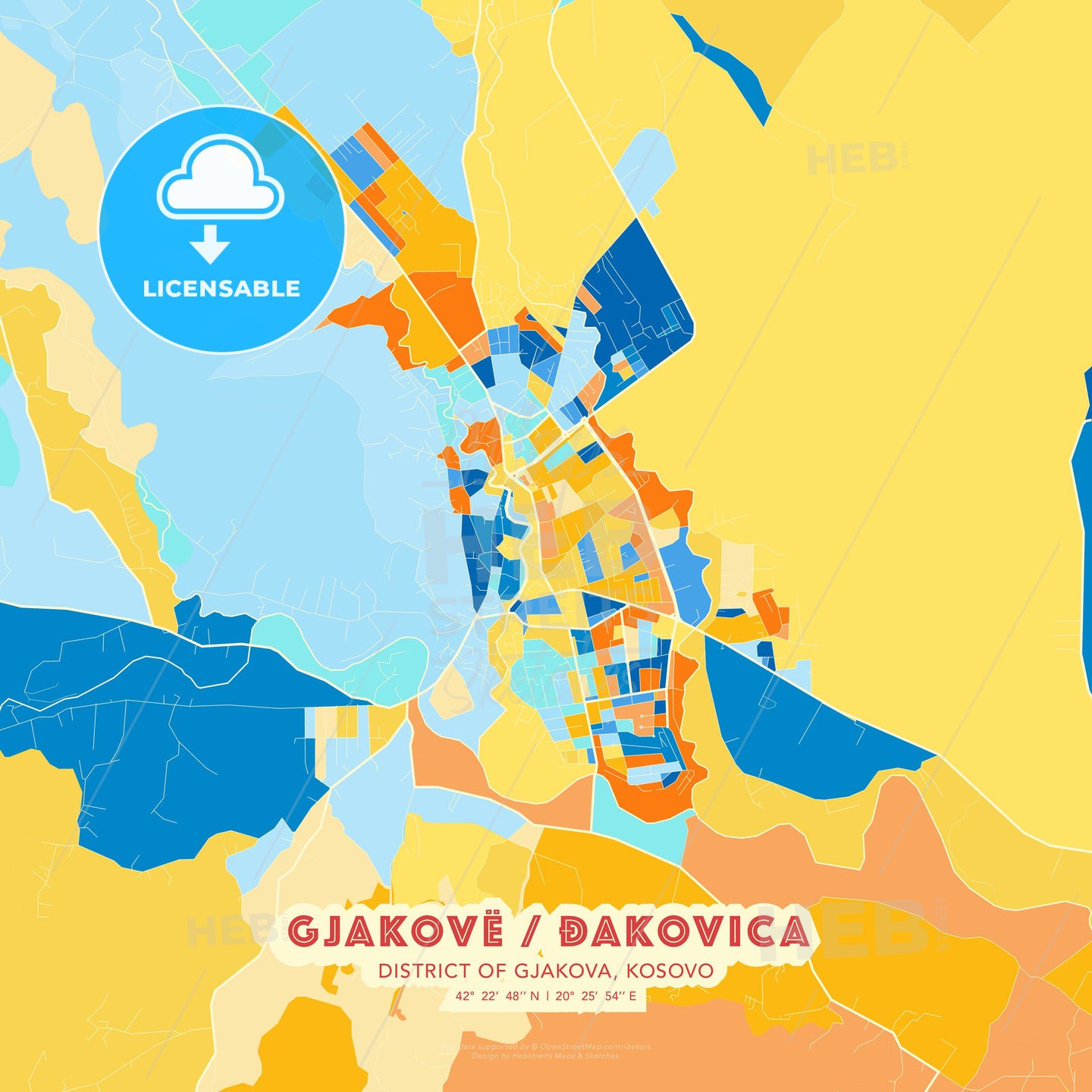Gjakovë / Đakovica, District of Gjakova, Kosovo, map - HEBSTREITS Sketches