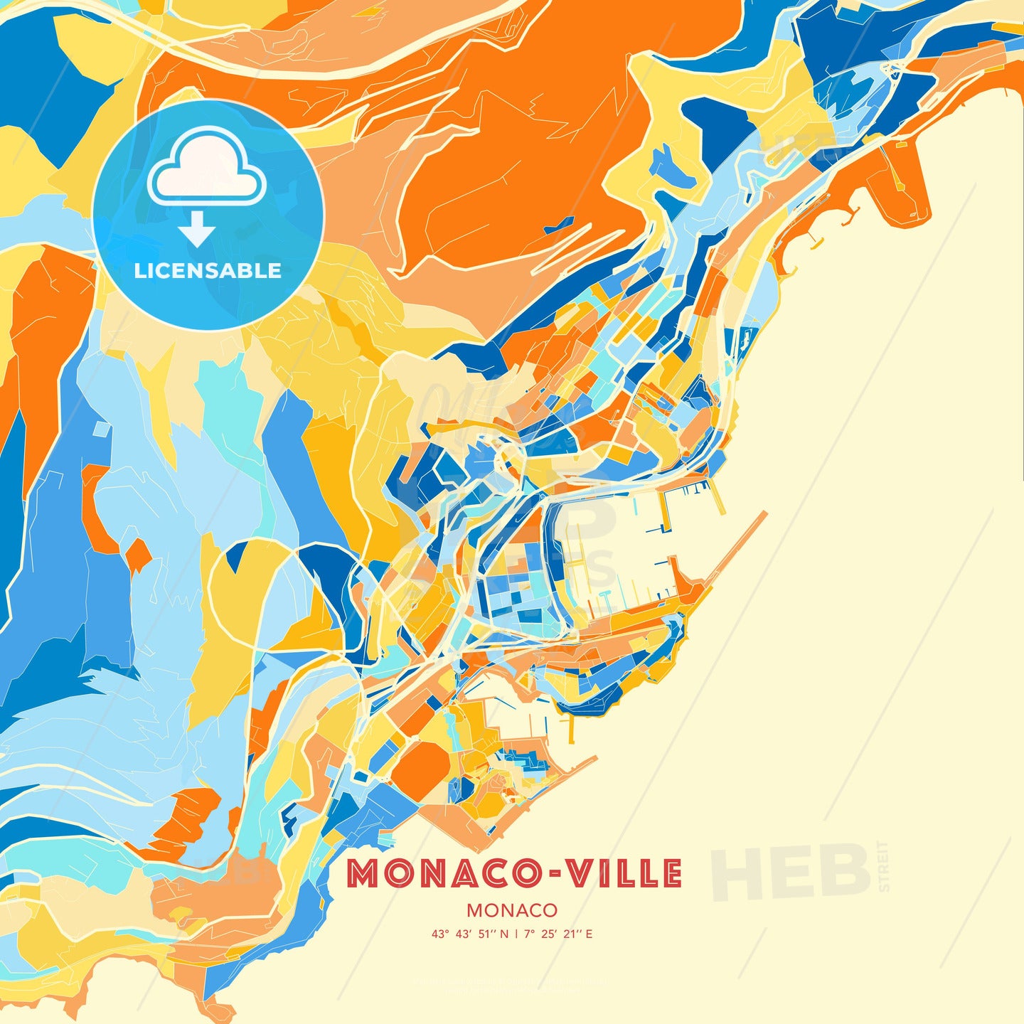 Monaco-Ville, Monaco, map - HEBSTREITS Sketches
