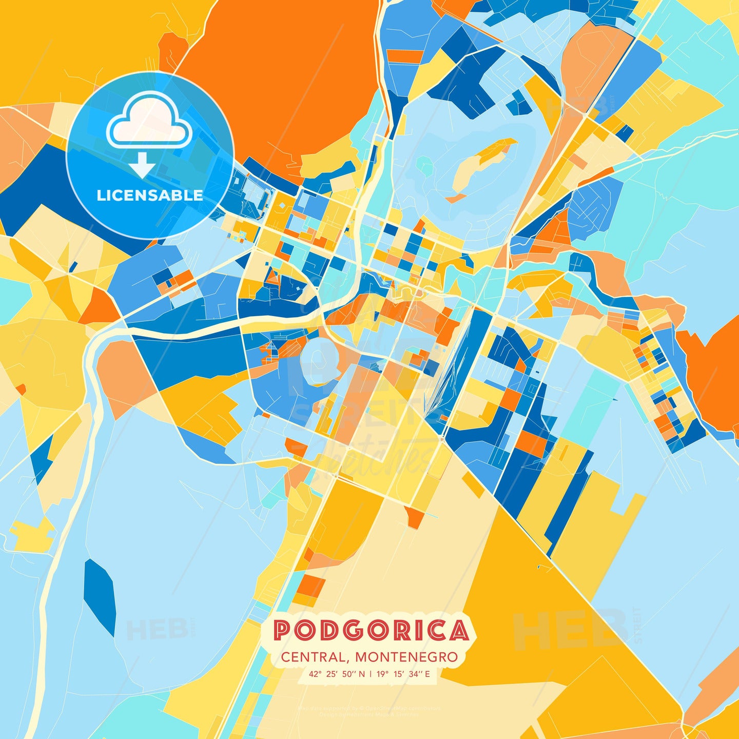 Podgorica, Central, Montenegro, map - HEBSTREITS Sketches