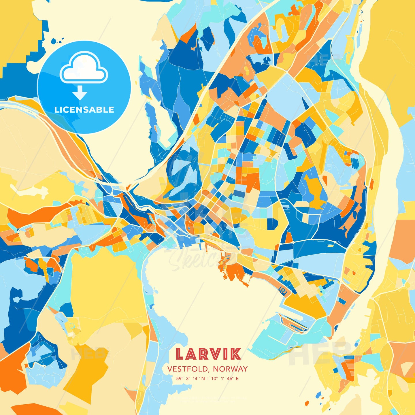 Larvik, Vestfold, Norway, map - HEBSTREITS Sketches
