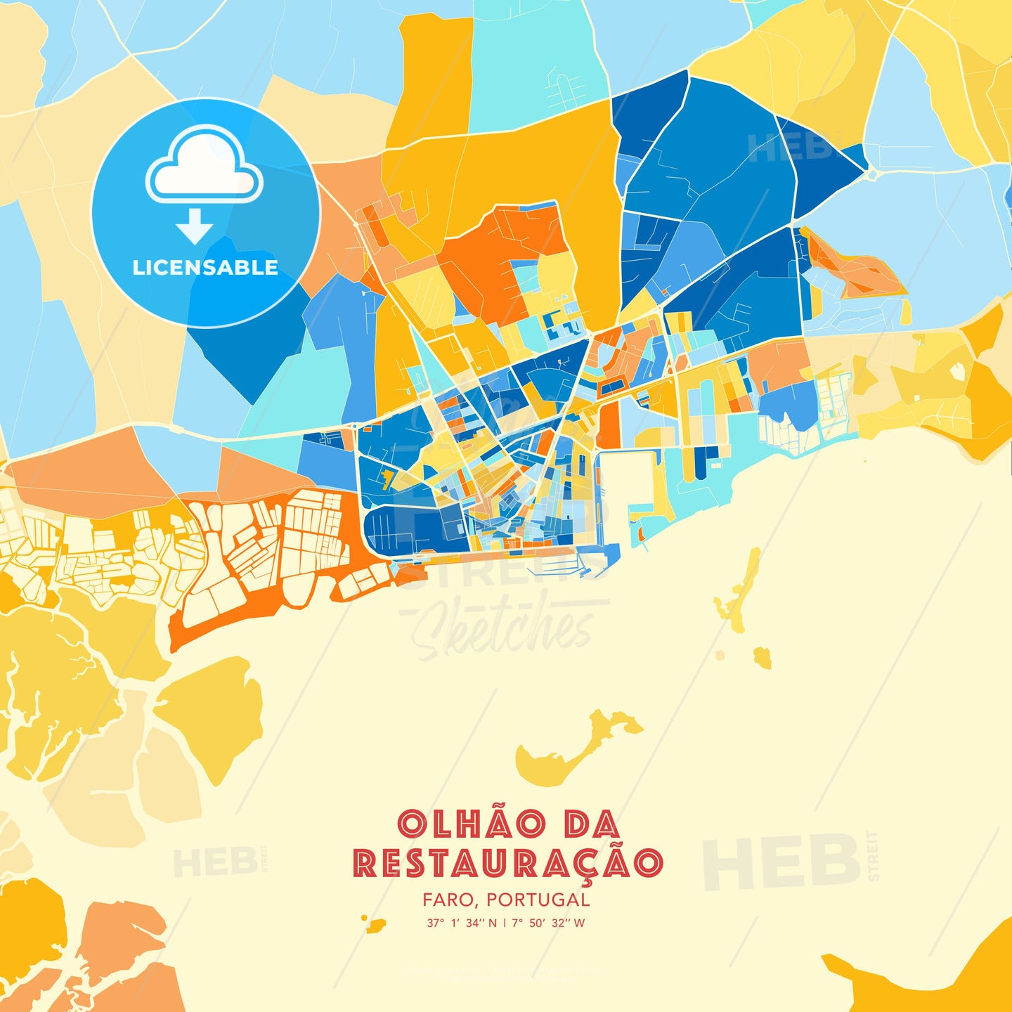 Olhão da Restauração, Faro, Portugal, map - HEBSTREITS Sketches