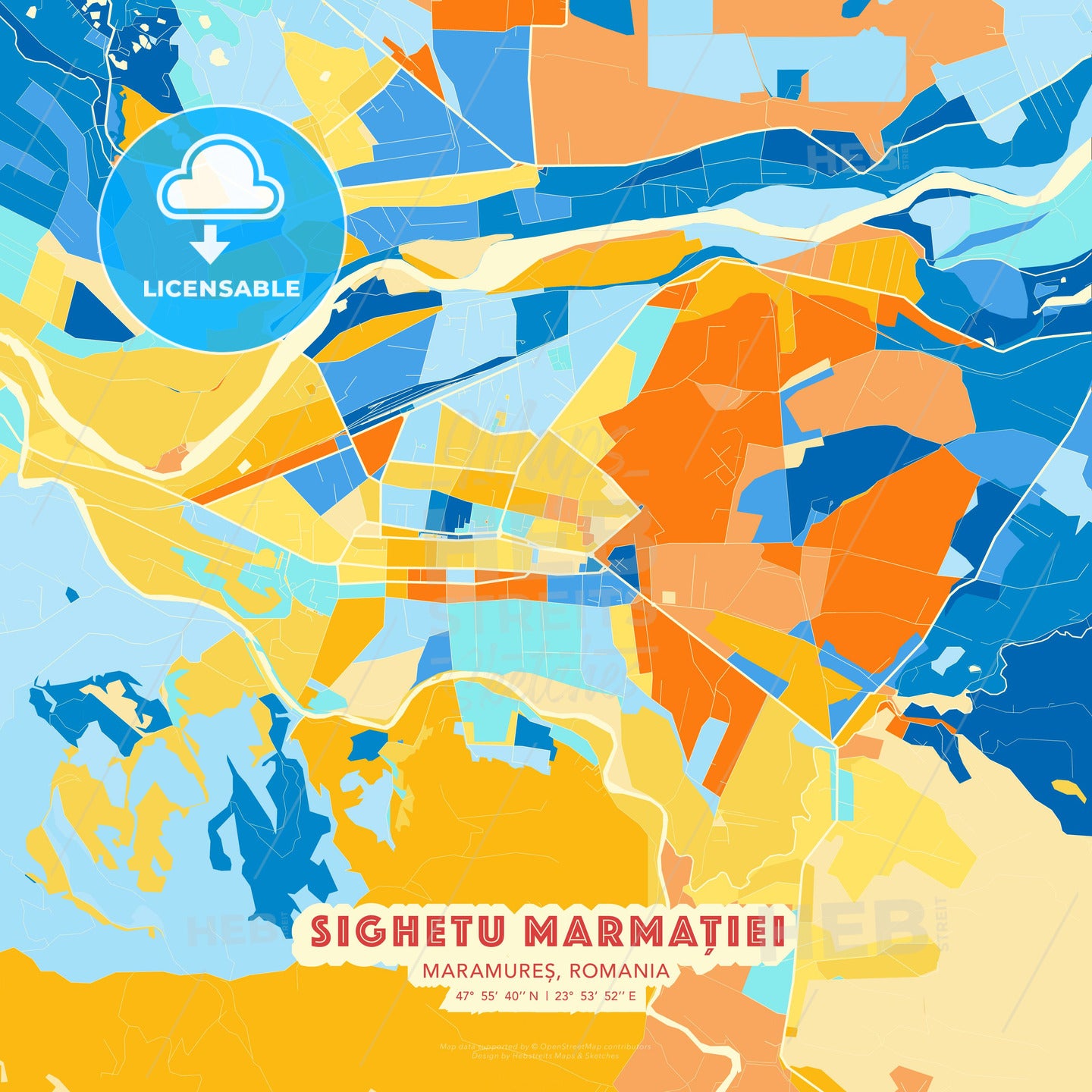 Sighetu Marmației, Maramureș, Romania, map - HEBSTREITS Sketches