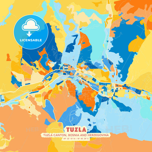 Tuzla, Tuzla Canton, Bosnia and Herzegovina, map - HEBSTREITS Sketches