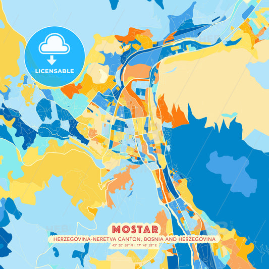Mostar, Herzegovina-Neretva Canton, Bosnia and Herzegovina, map - HEBSTREITS Sketches