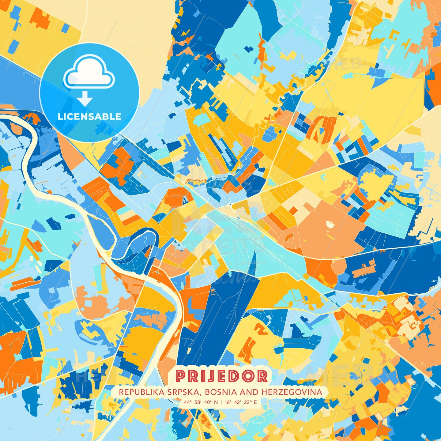 Prijedor, Republika Srpska, Bosnia and Herzegovina, map - HEBSTREITS Sketches