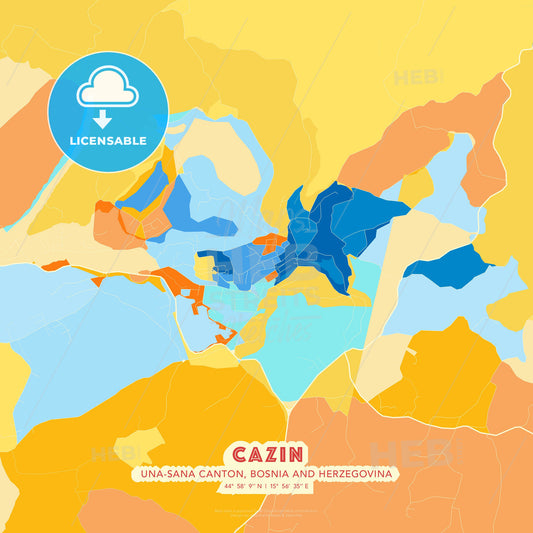 Cazin, Una-Sana Canton, Bosnia and Herzegovina, map - HEBSTREITS Sketches