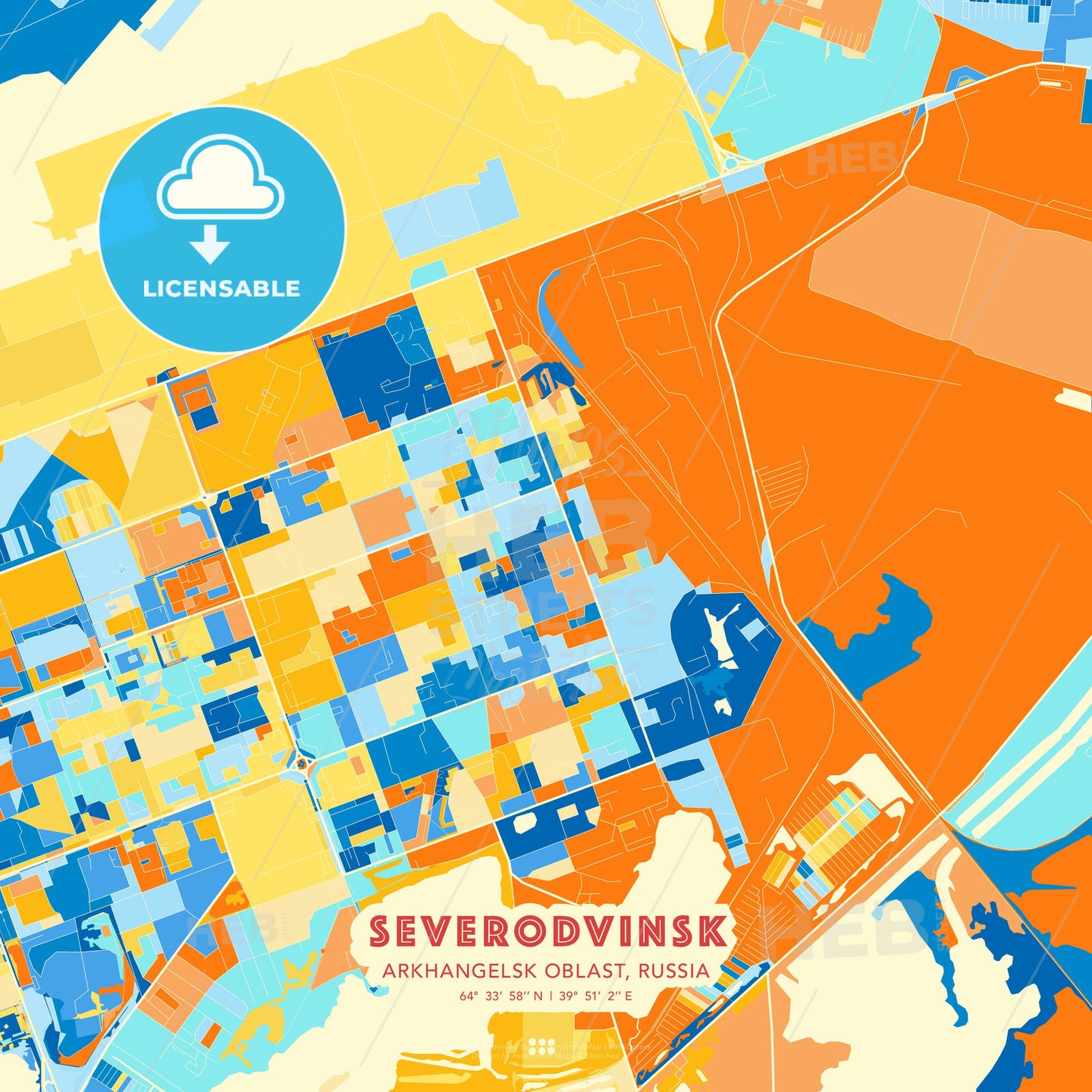 Severodvinsk, Arkhangelsk Oblast, Russia, map - HEBSTREITS Sketches