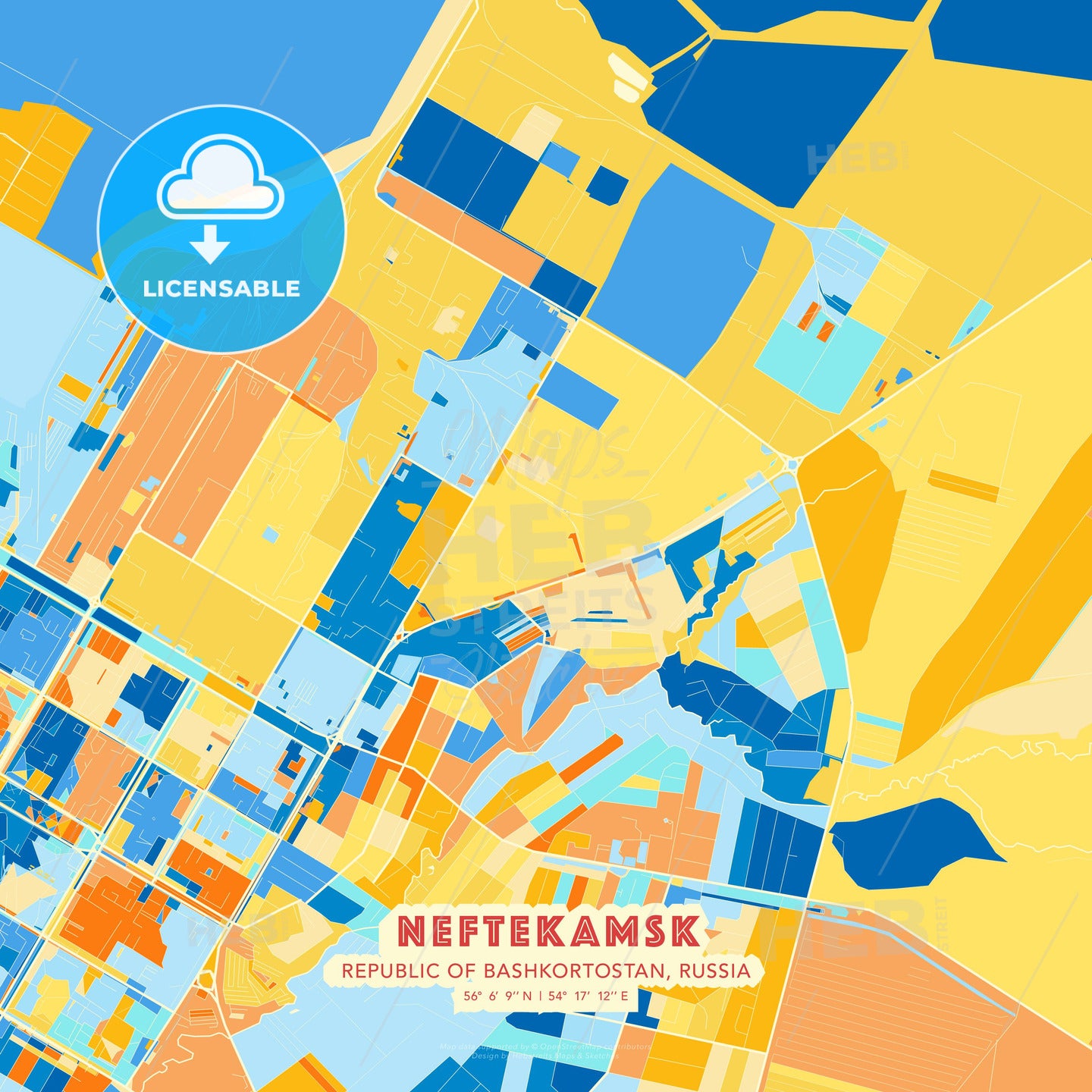 Neftekamsk, Republic of Bashkortostan, Russia, map - HEBSTREITS Sketches