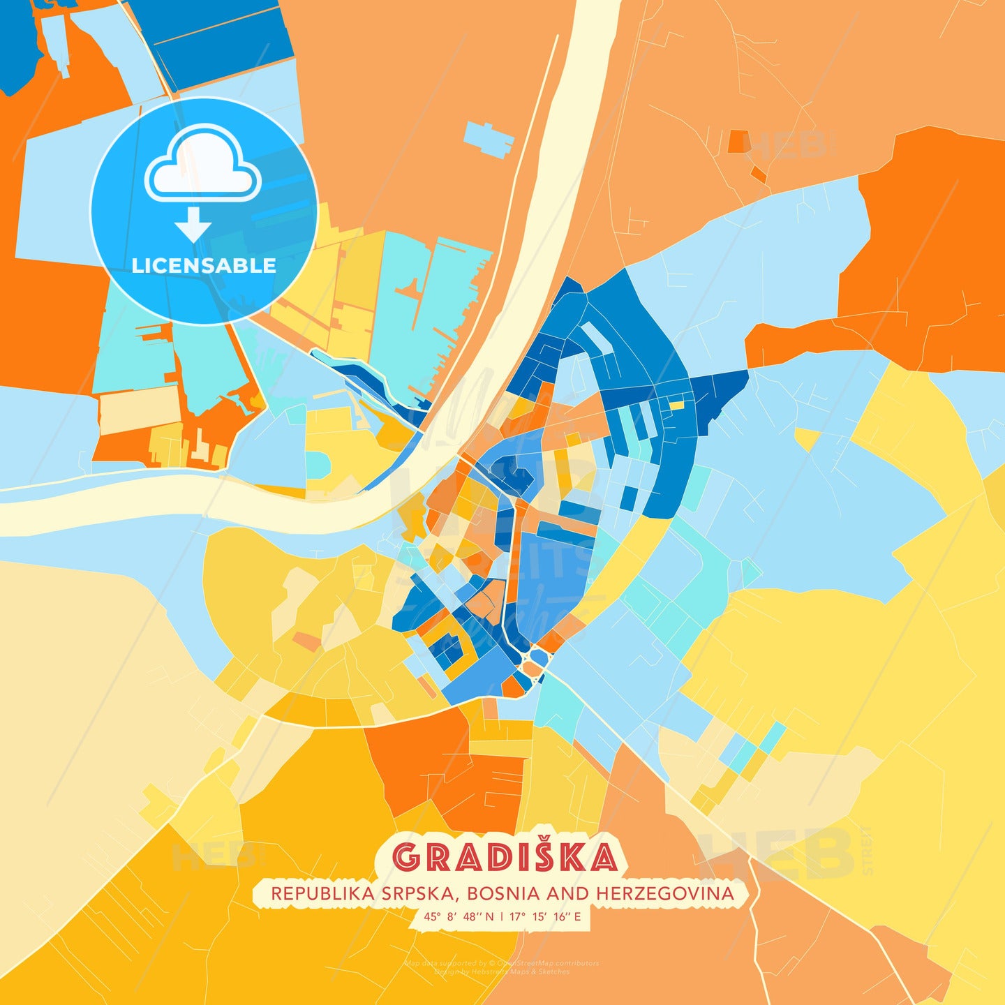 Gradiška, Republika Srpska, Bosnia and Herzegovina, map - HEBSTREITS Sketches