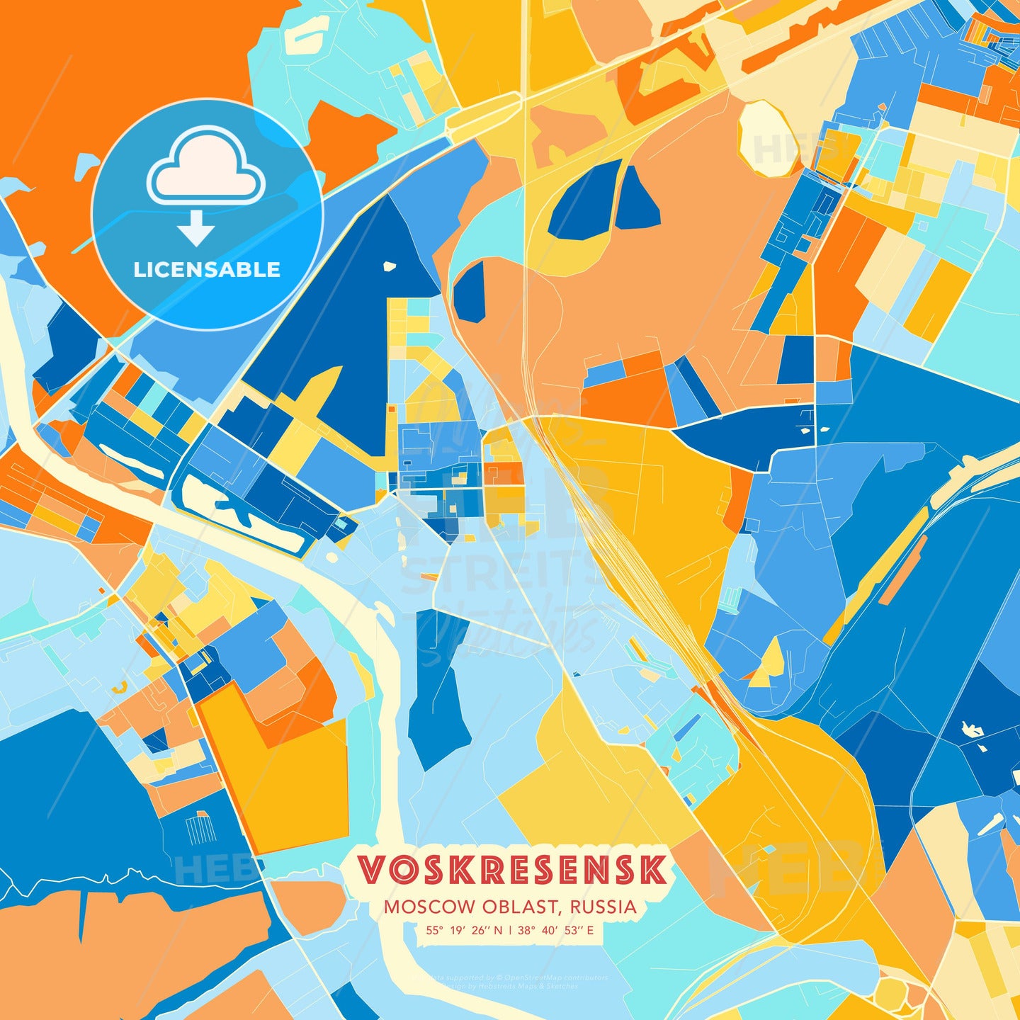 Voskresensk, Moscow Oblast, Russia, map - HEBSTREITS Sketches