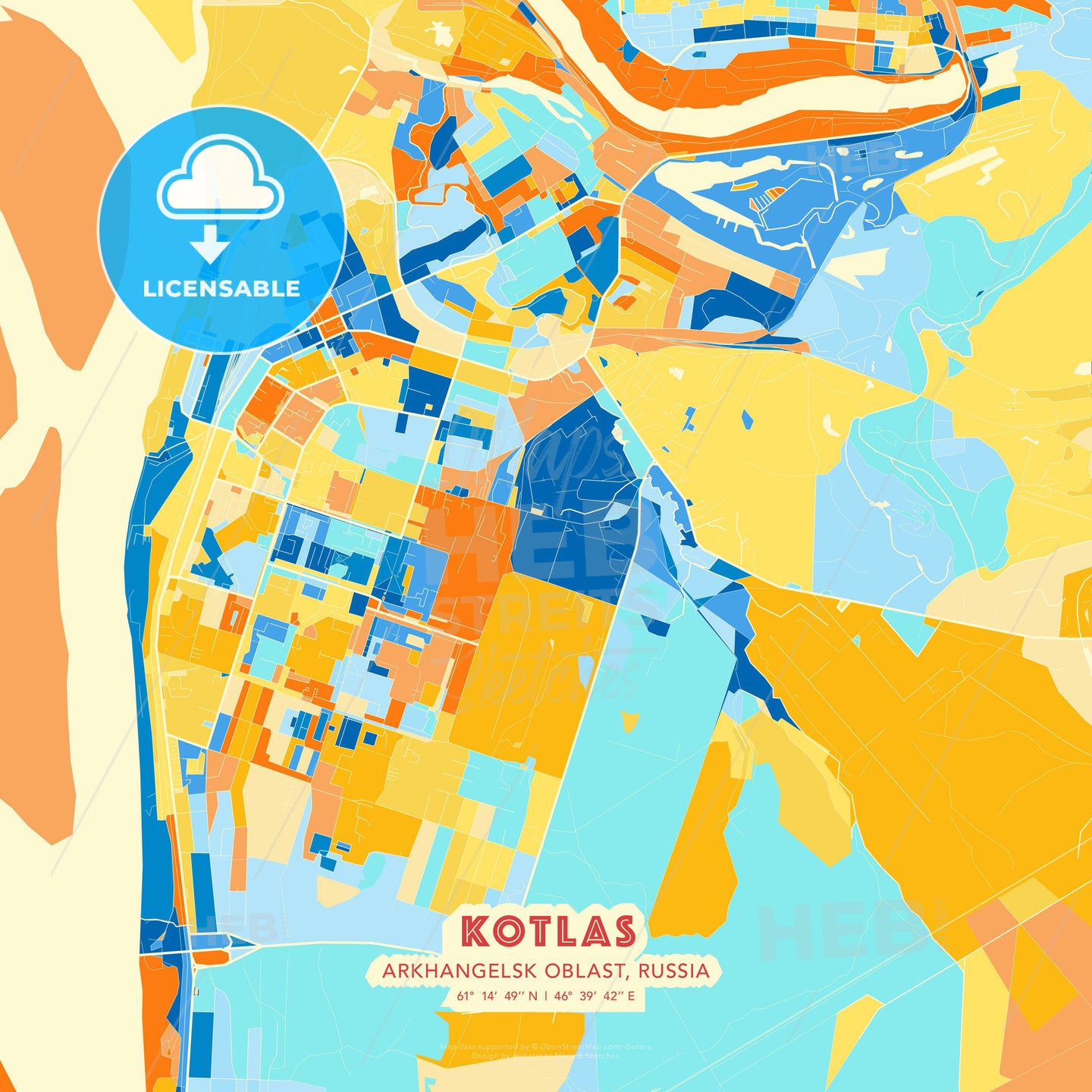 Kotlas, Arkhangelsk Oblast, Russia, map - HEBSTREITS Sketches