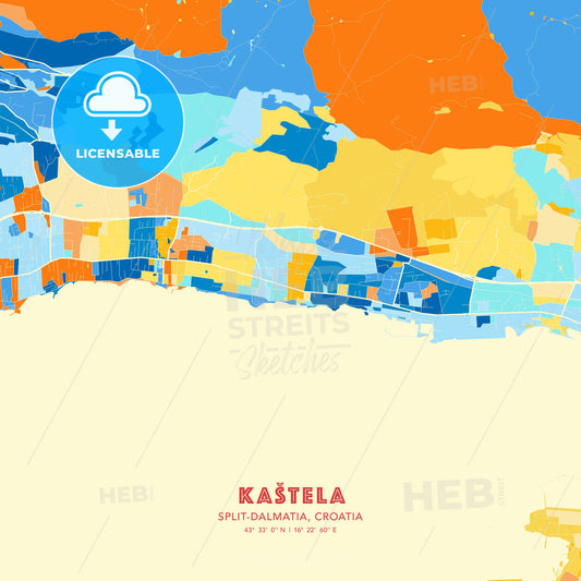Kaštela, Split-Dalmatia, Croatia, map - HEBSTREITS Sketches
