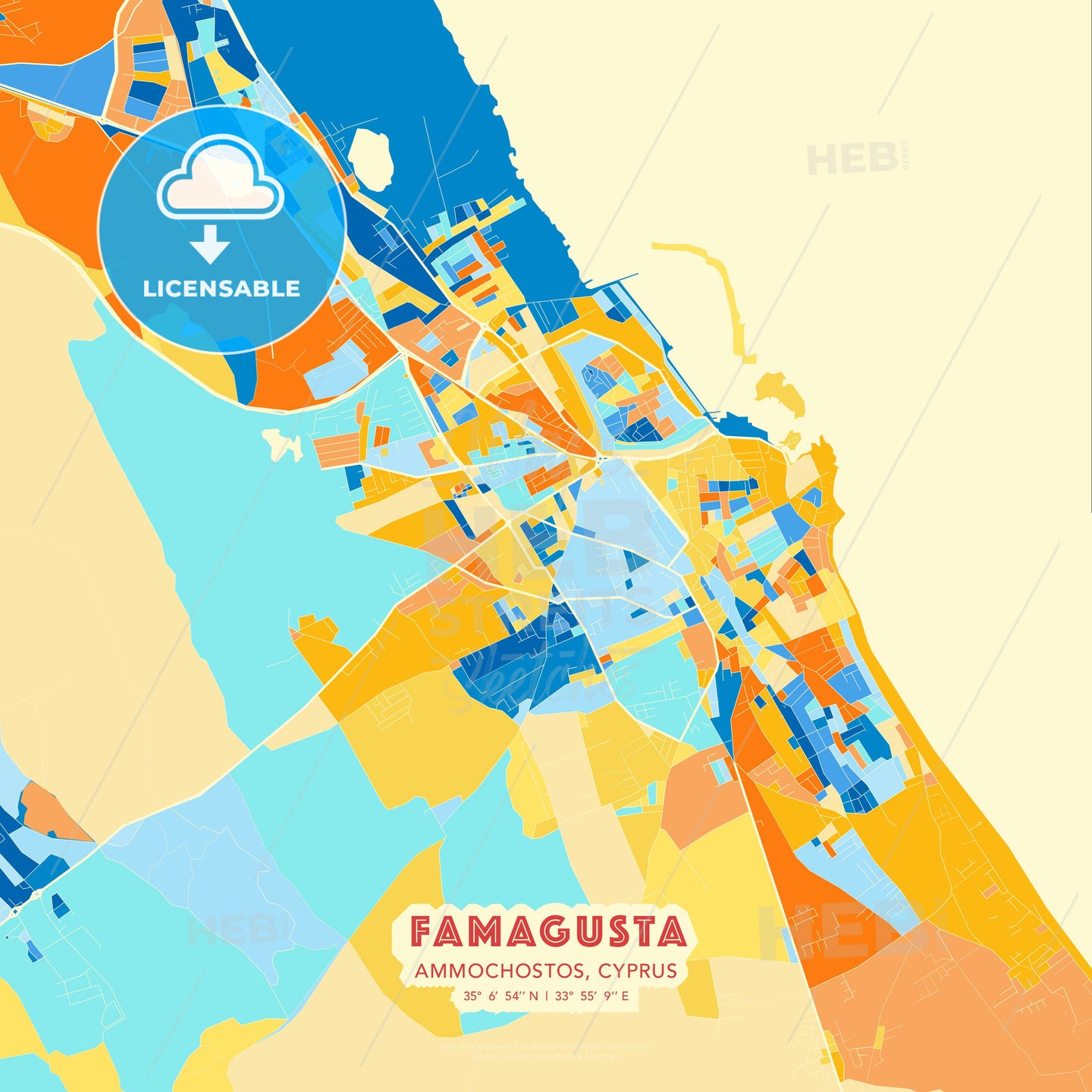 Famagusta  , Ammochostos, Cyprus, map - HEBSTREITS Sketches