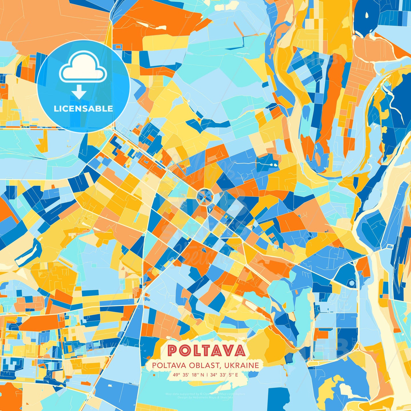 Poltava, Poltava Oblast, Ukraine, map - HEBSTREITS Sketches