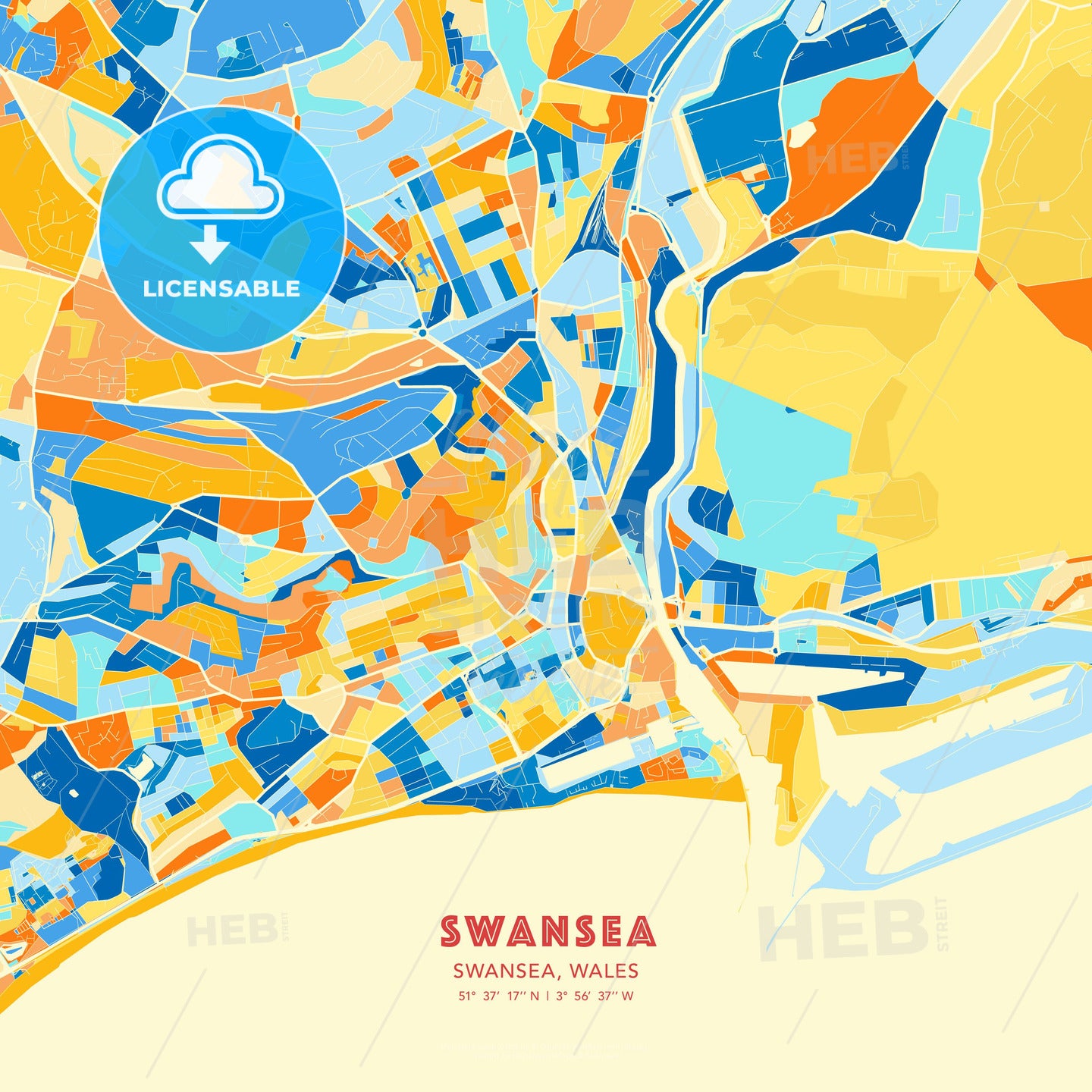 Swansea, Swansea, Wales, map - HEBSTREITS Sketches
