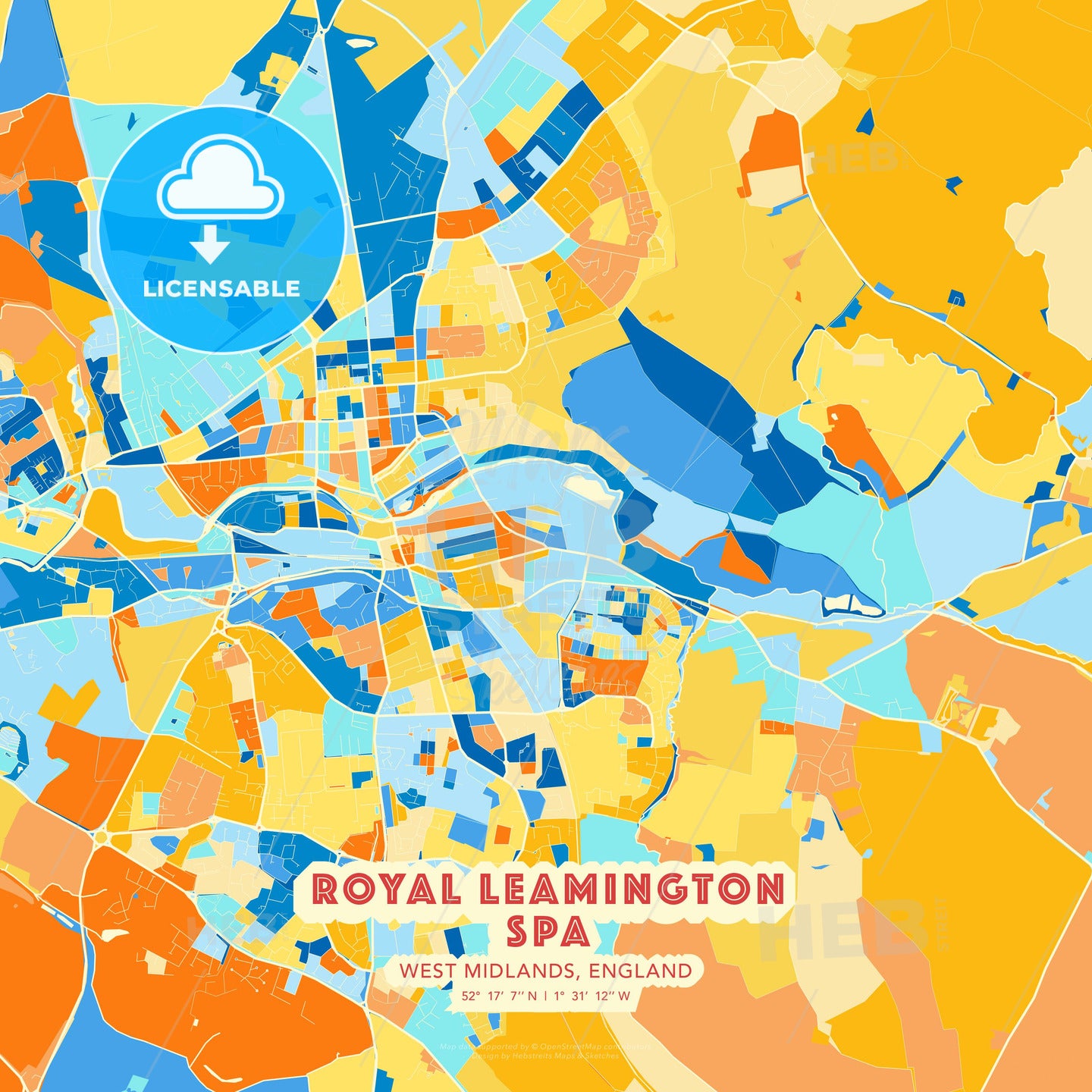 Royal Leamington Spa, West Midlands, England, map - HEBSTREITS Sketches