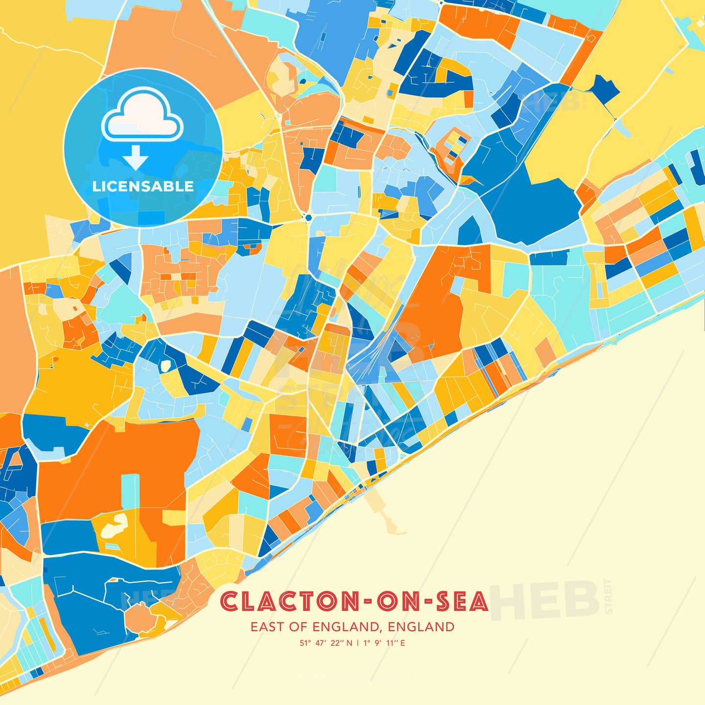 Clacton-on-Sea, East of England, England, map - HEBSTREITS Sketches